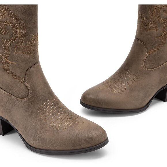 🆕Women Camel Suede leather Embroidered Country Heel Pointed Toe Cowgirl Boots - Picture 7 of 10